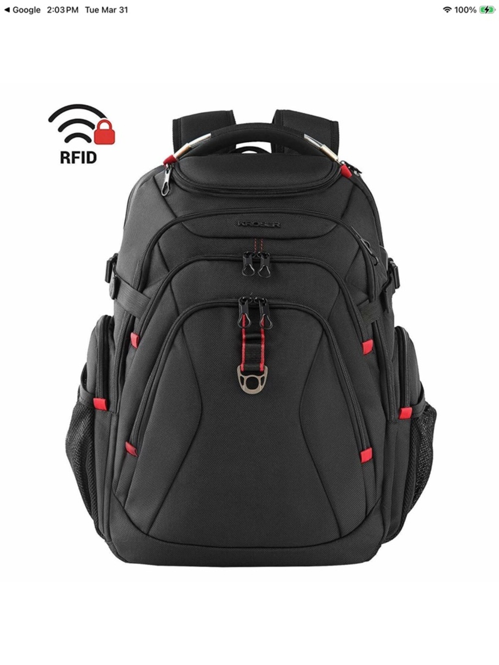 NEW KROSER Travel Laptop 17.3” Computer /Travel Waterproof Backpack, Black